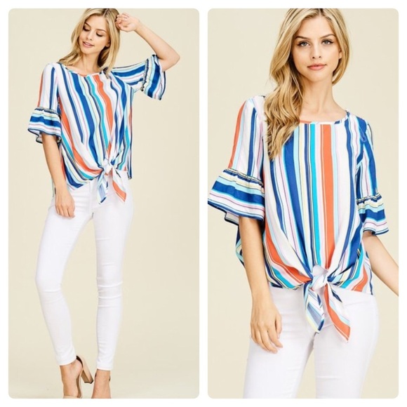 LAST! Beach striped front tie top - Picture 2 of 6